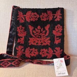 Lord & Taylor Black and Red Beaded Crossbody Bag New with Tags